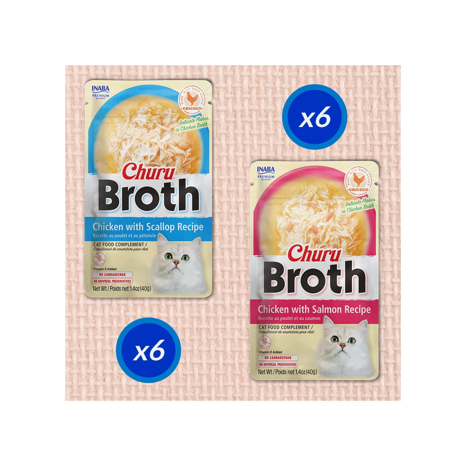 Inaba Churu Broth Lickable Wet Cat Topper, 1.76 oz Pouch, 12 Pouches, Chicken Variety
