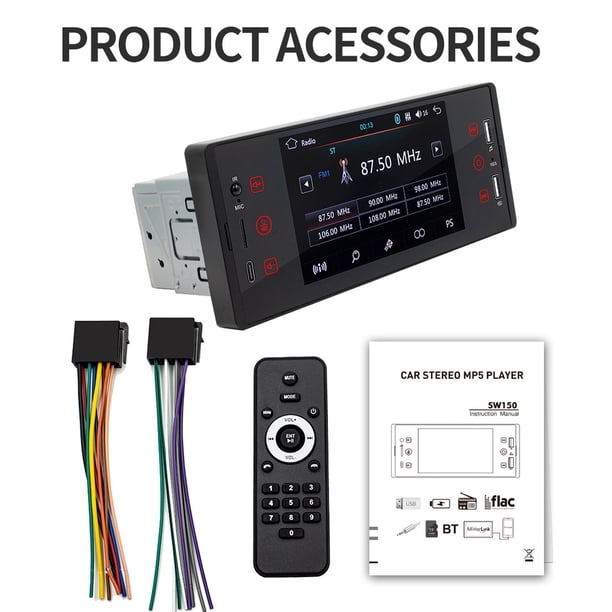 ESSGOO 5 " Pulgadas Reproductor MP5 1 Din Coche Estéreo Radio IPS Pantalla Táctil Wince Sistema BT/TF/FM/USB/Mirrorlink
