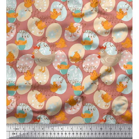 Soimoi Cotton Jersey Fabric Egg,Chick & Hen Kids Printed Craft Fabric by The Yard 58 Inch Wide