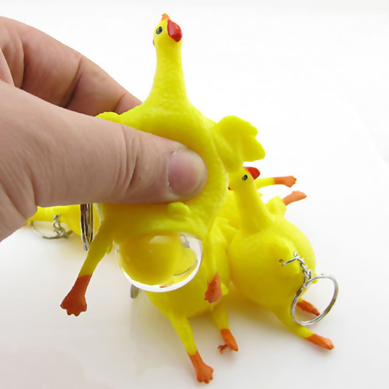 NEW Funny Spoof Toy Chicken Egg Laying Hens Crowded Stress Ball Keychain Keyring 
