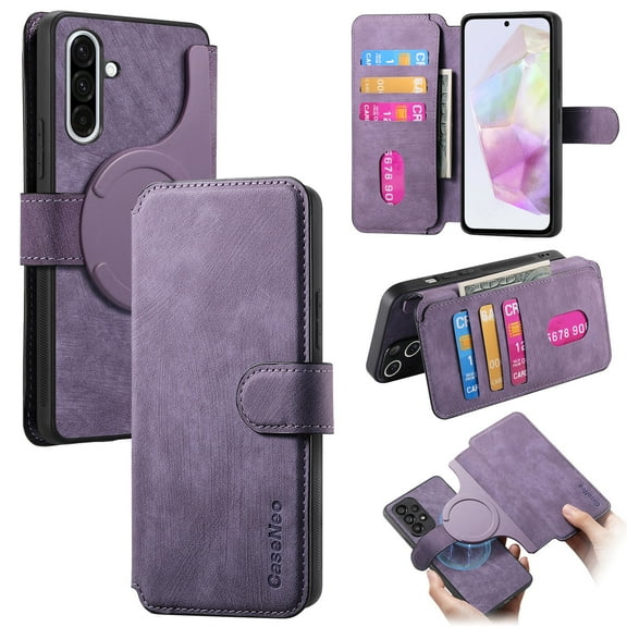 CCSmall for Samsung Galaxy A17 Case with Detachable Magnetic Wallet, Retro PU Leather Flip Phone Case Cover with Card Slots Holder for Samsung A17 /Galaxy A26 KQX Purple