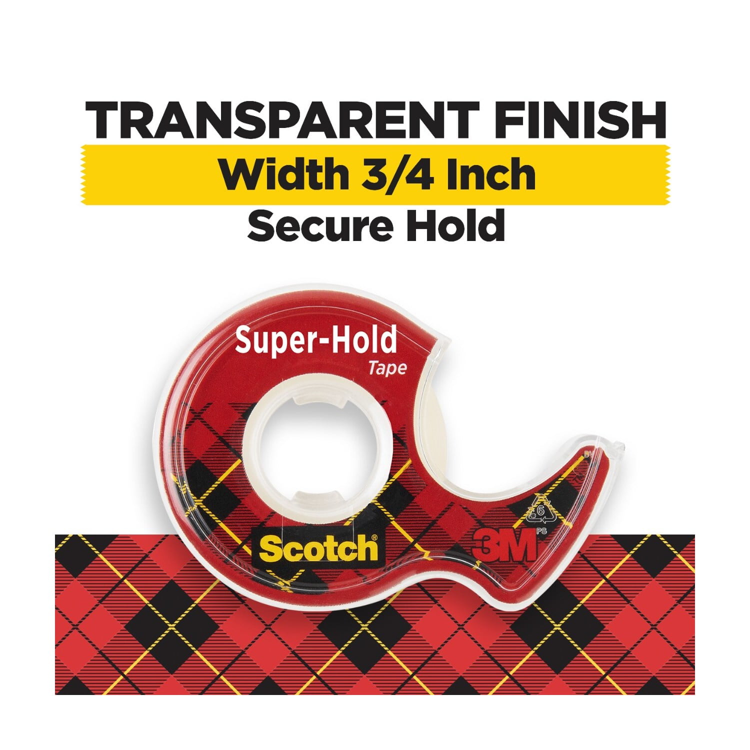 Scotch Super Hold Tape, Clear, 3/4" x 500", 1 Dispenser