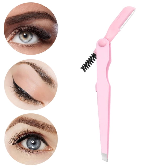 Pinzas para cejas, multifuncionales, punta plana de 4 mm, herramienta recortadora de cejas, color rosa