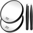 thumbnail image 2 of Magnifying Mirror, 3.5 Inch 20X Mirror & 10X Magnifier Mirrors with 2 Suction Cups, Small Travel Magnifying Mirror and Tweezers Kit for Eyebrow Tweezing, Blackhead Blemish Removal (Black), 2 of 2
