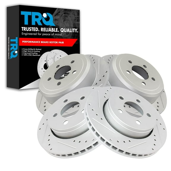 TRQ Front and Rear Performance Brake Rotors Set Premium G-Coated Cross Drilled & Slotted Fits Select 2007-2011 Dodge Nitro 2008-2012 Jeep Liberty
