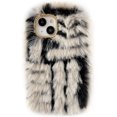 thumbnail image 7 of Fluffy Fuzzy Furry Warm Plush Stripe Pattern Compatible with iPhone Case (Grey,iPhone 13 Pro), 7 of 7