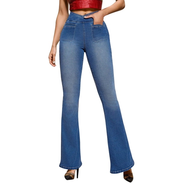 Gibobby Jeans pantalones de mujer Pantalones vaqueros de mujer Pantalones de mezclilla de pierna recta desgastados y rasgados elásticos(Azul,G)
