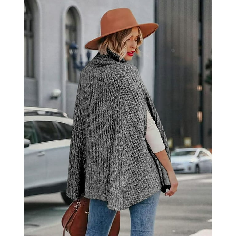 Kukuzhu Womens Turtleneck Poncho Sweater Winter Fall Oversized Casual Warm Knit Cape Wrap Jumper