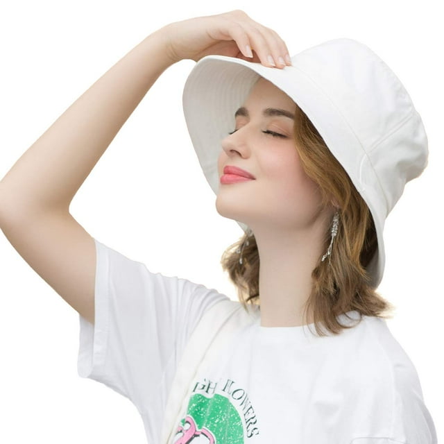 Chapeau de Soleil Pliable pour Femmes avec Protection UV UPF50+ et Sangle de Menton Réglable - Bord en Fil de Coton-Polyester de 4 Pouces, Reshapeable, Léger et Respirant, Blanc, Taille M (56-58cm) - Idéal pour