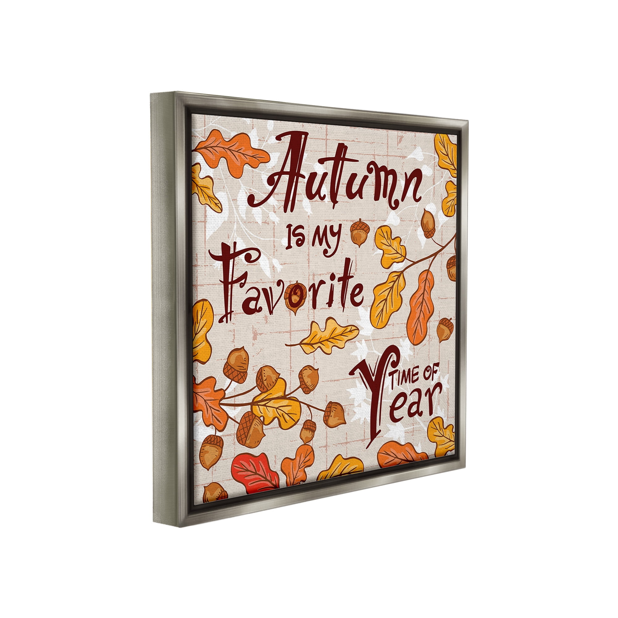 Stupell Industries Autumn Phrase with Leaves Holiday Painting Gray Floater Framed Canvas Art Print Wall Art, 25 x 25