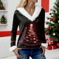 thumbnail image 4 of larppty Women's Ugly Christmas Sweater with Plush Faux Fur Trim with Relaxed V-Neck (Brick Red, XL), 4 of 5