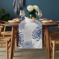 thumbnail image 2 of Blue White Table Runner - 70 Inch Long, Kitchen Dining Table Runner Dresser Scarves, Abstract Grey Chrysanthemum Flower Floral Farmhouse Decor for Coffee Tables Wedding Party Banquet, 2 of 8