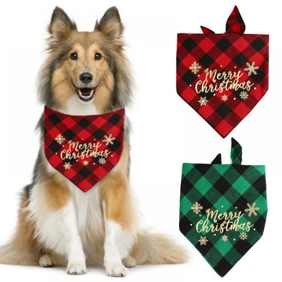 Christmas Dog Bandana Plaid Dogs Bibs Large Pet Scarf Adjustable Cat Plaid Napkin Costume Red