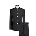 thumbnail image 3 of Traje con cuello levantado y botones blancos, traje de dos piezas para hombre (chaquetaquetaqueta + pantalones), trajes Zhongshan de estilo chino para hombre, azul, gris, negro 4XL, 3 of 5