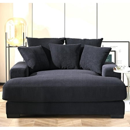 Uspridefurniture Corduroy Luxe Upholstered Chaise Lounge Sofa, Black