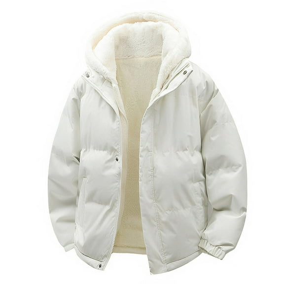 LEBONYARD Women's Trendy Zipper Plush Hooded Thicken Wool Liner Long Sleeve Solid Colored Pocket Loose Fit Ladies Winter Warm Outerwear Jacket Coat