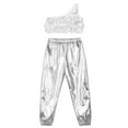 thumbnail image 3 of Alvivi Girls Hip Hop Dance Outfits Tiered Ruffle Crop Top with Pants Set Stage Performance Costume Silver 6, 3 of 5