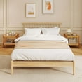 thumbnail image 4 of Costway 1 PCS End Table with Tempered Glass Top Acacia Wood Legs Rattan Storage Shelf, 4 of 8