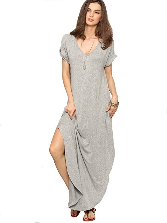 v neck side split maxi dress