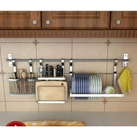 Wall Mounted Kitchen Cookware Organizer Holder With 39 Inch Bar Wall Mounted Kitchen Cookware Organizer Holder With 39 Inch Bar Chopping Board Flatware Cads Dish Rack