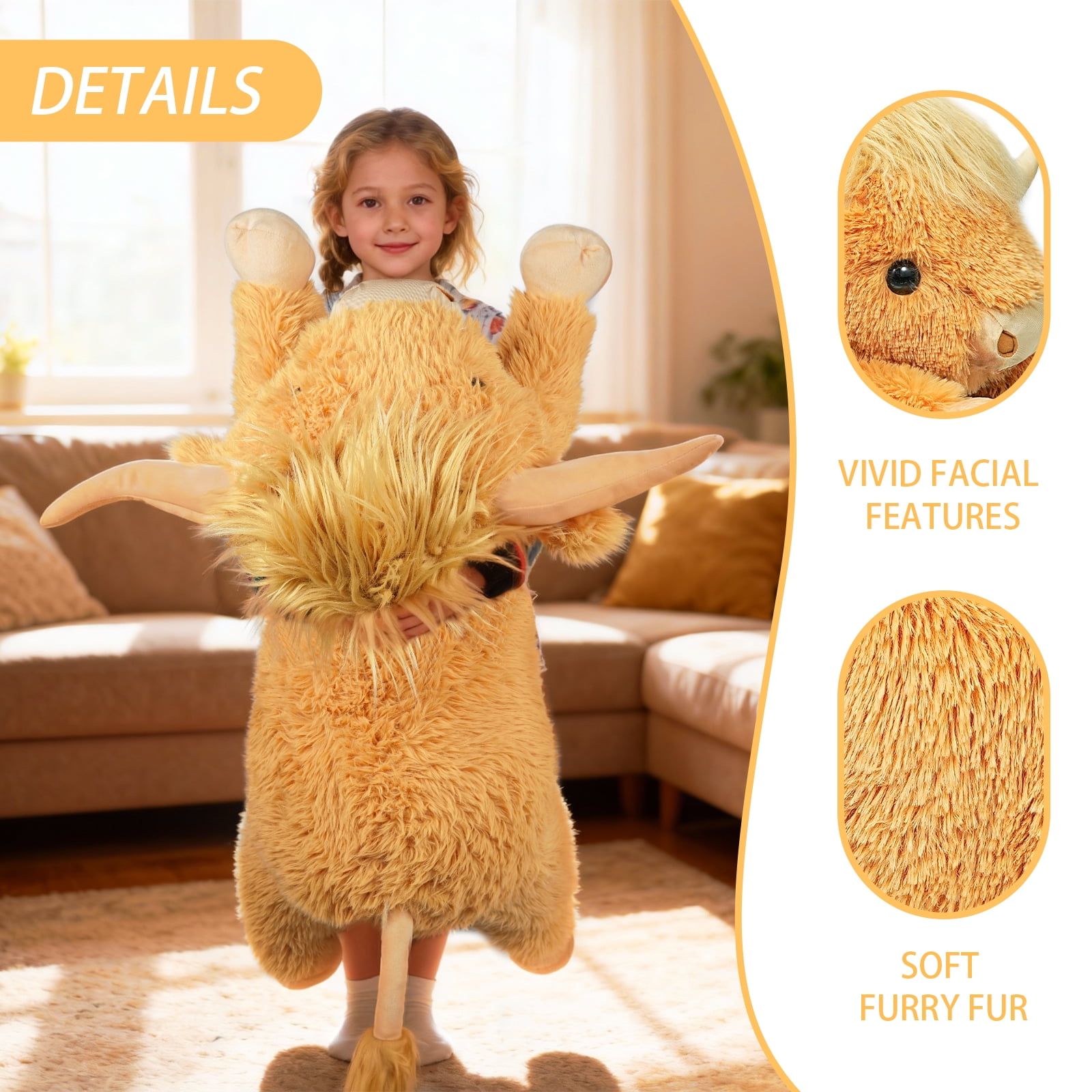 Giant Highland Cow Stuffed Animal 38" Yellow Plush Cow, Soft Giant Cow Pillow for Kids and Adults