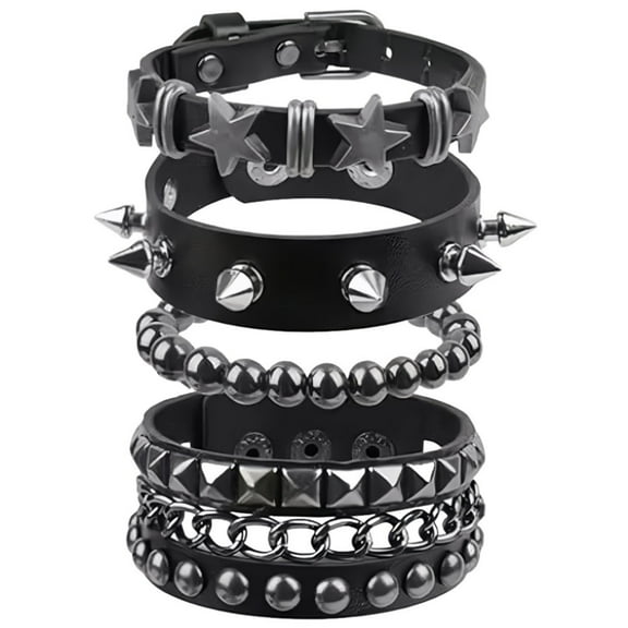Punk Bracelet Studded Spiky for Men, Women, Adjustable Accessories 4 Pcs