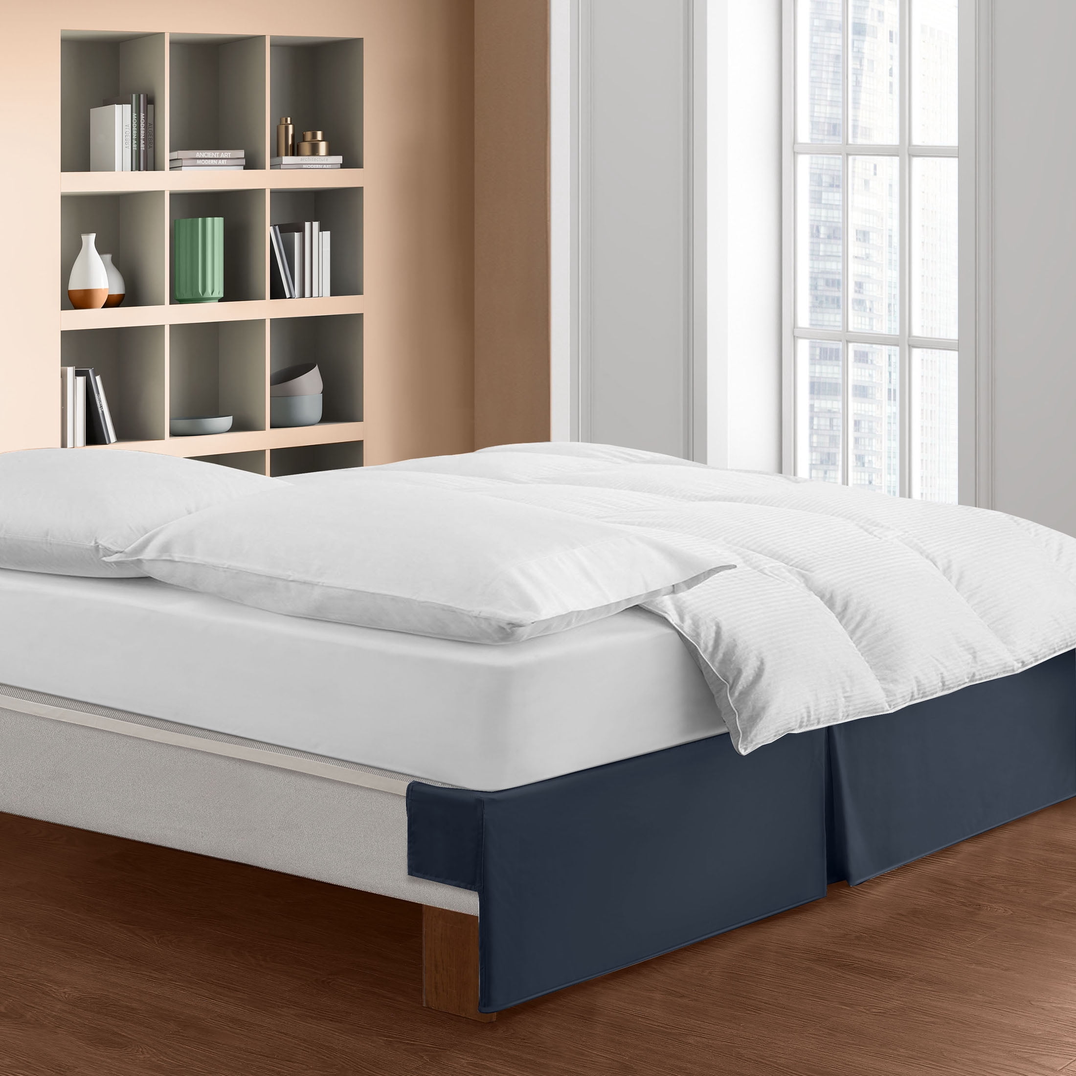 WonderSkirt Wraparound Tailored 15" Microfiber Bedskirt, Navy, King