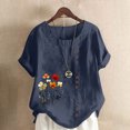 thumbnail image 2 of Linen Tops for Women Plus Size Cotton Linen Short Sleeve Floral T Shirts Dandelion Graphic T-Shirt Casual Blouses Summer Tee Lagenlook Blouses Top, 2 of 4