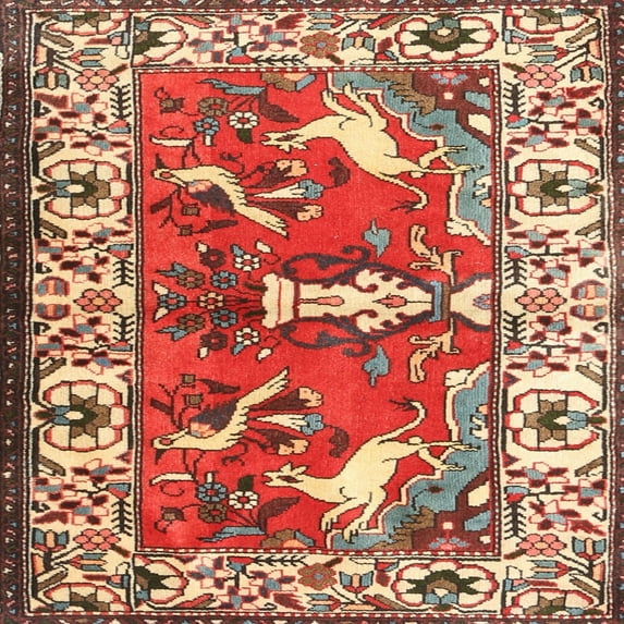 Ahgly Company Machine Washable Indoor Square Traditional Red Area Rugs, 3' Square