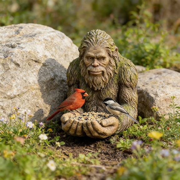 Sktrjpolfis Sasquatch Bird Feeder Resin Outdoor Decor for Yard Lawn Patio Tree Fence Mount