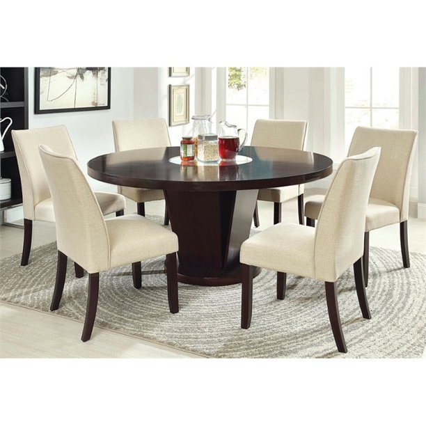 Furniture of America Janna Wood 7Piece Round Dining Set in Espresso