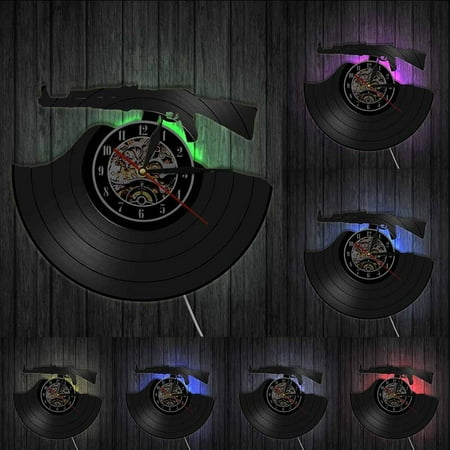 Bullet Time 3D Silhouette Wall Clock Weapon Shooting Gun Vinyl Record Clock Modern Gun Lovers Home Decor Handmade Soldiers Gift With LED