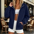 thumbnail image 2 of Women's Raglan Sleeve Zip up Sweatshirt Jacket Stand Collar No Hood Casual Long Sleeve Outerwear with Pockets S-2XL Navy, 2 of 8