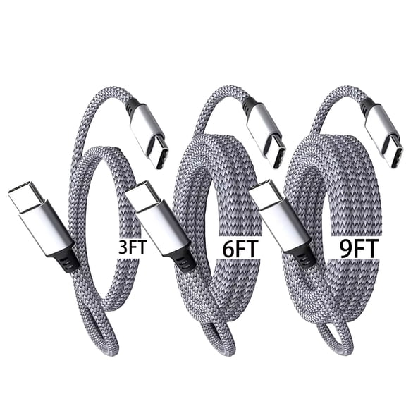 USB C to USB C Cable 3Pack [3Ft 6Ft 9Ft], 60W Extra Long Type C to Type C Fast Charging Cord Nylon Braided for iPhone 16 15 Pro Max, Samsung Galaxy S25 Ultra, Pixel and More