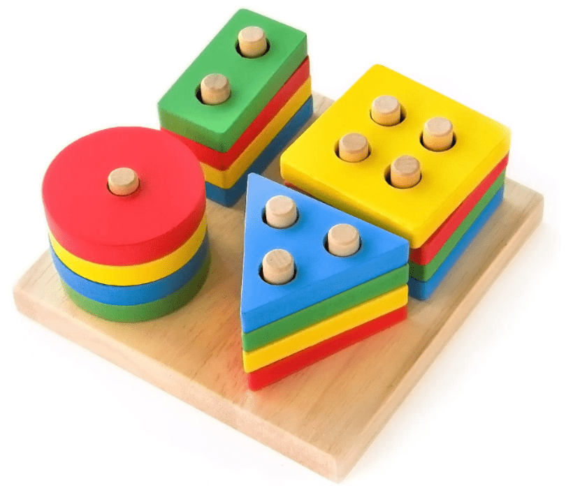 Kids Wood Learning Shape Color Recognition Board Block Stacking Sorting Toy 