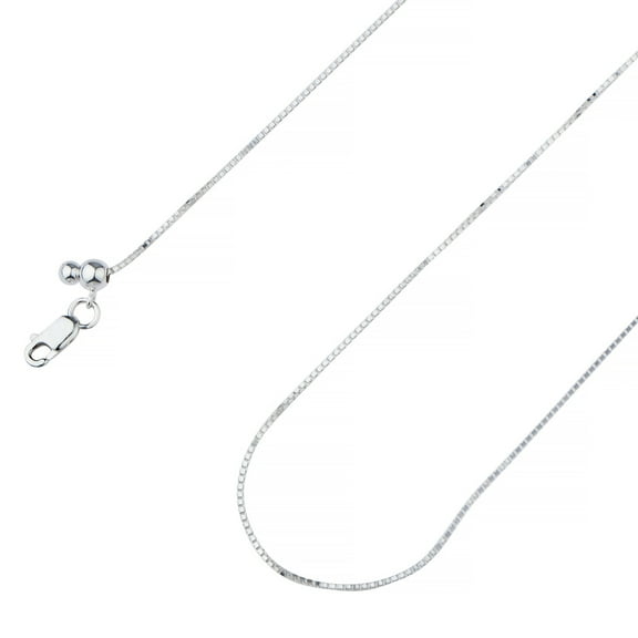 925 Sterling Silver, Adjustable Square Box Chain 1mm Necklace - Hypoallergenic and Tarnish Resistant - By Oliver & Navy