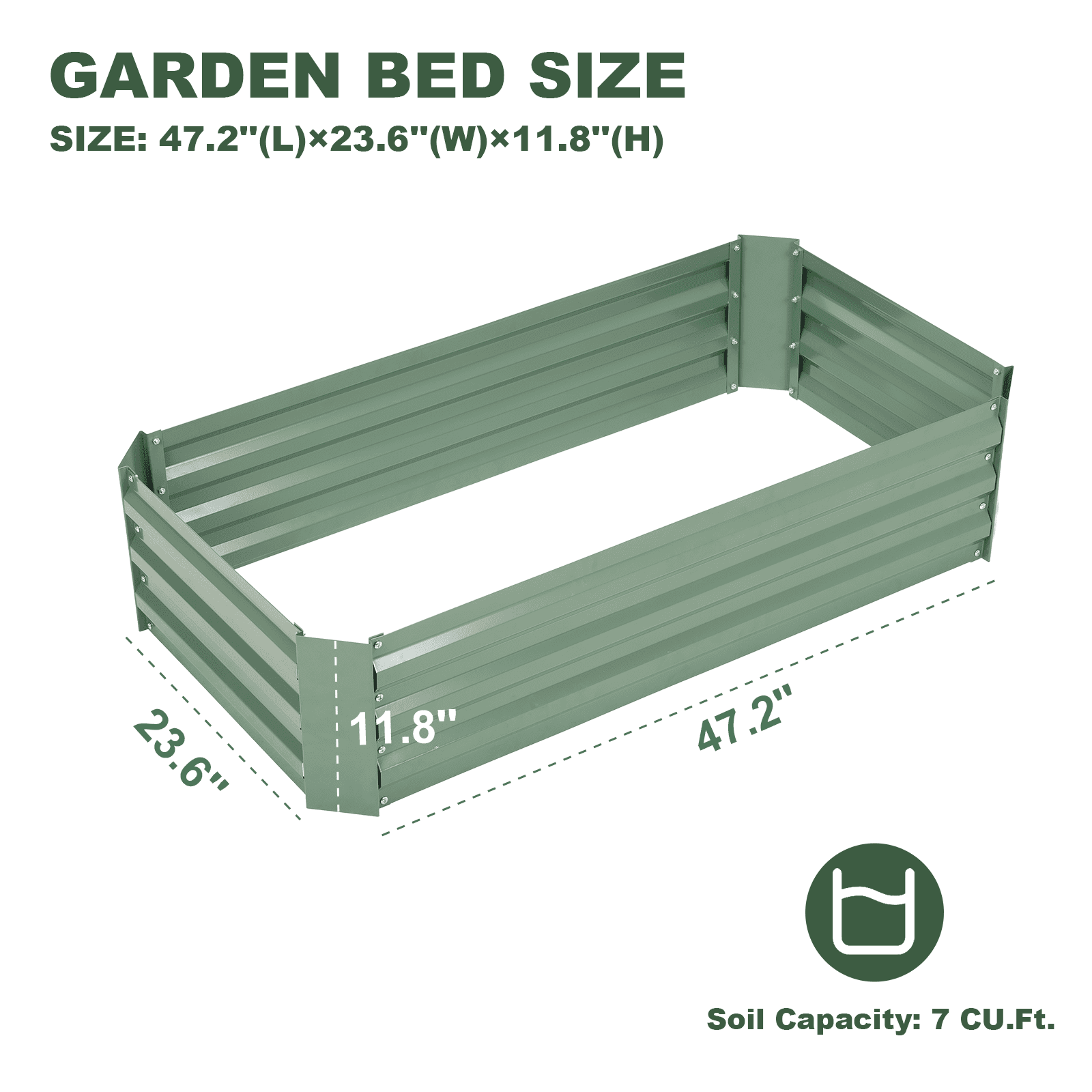 BPS 4x2x1 ft Galvanized Metal Raised Garden Bed Green Planter Box for Vegetables Flowers