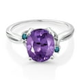 thumbnail image 2 of Gem Stone King 925 Sterling Silver Purple Amethyst and Blue Diamond 3 Stone Ring for Women (2.33 Cttw, Oval 10X8MM, Gemstone February Birthstone, Size 7), 2 of 4