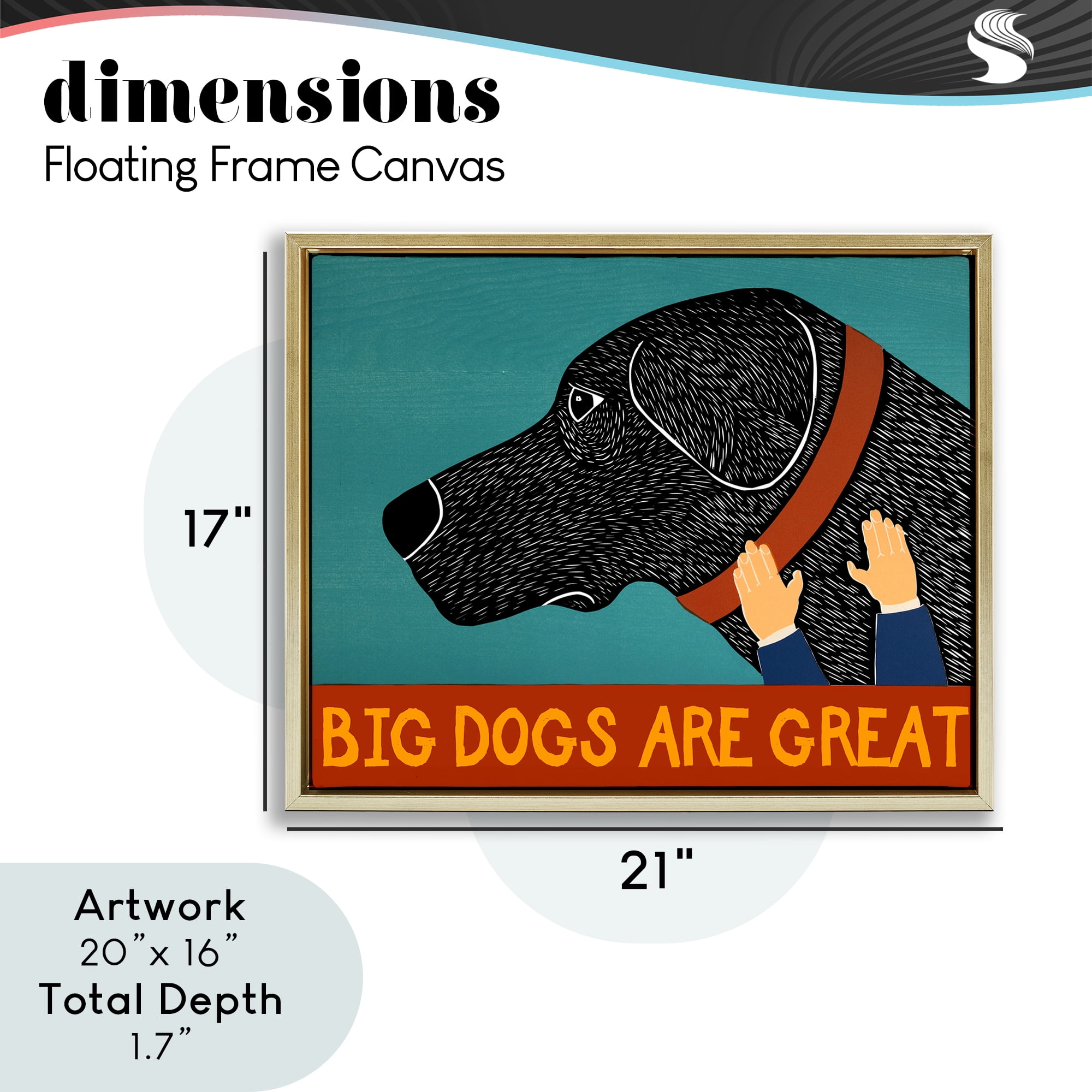 Big Dogs Are Great Gold Framed Floater Canvas Wall Art, design by Stephen Huneck