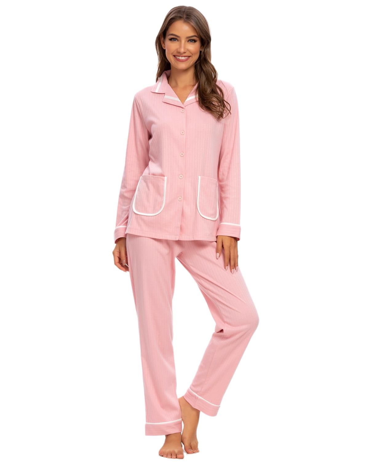 Mintlimit Womens Pajamas Set Long Sleeve Cotton Sleepwear Button Down Nightwear Soft Pj Lounge 