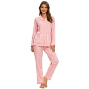 MintLimit Ensemble de pyjamas pour femme à manches longues en coton Vêtements de nuit boutonné Vêtements de nuit Doux Pj Ensembles de salon Rose XXXL