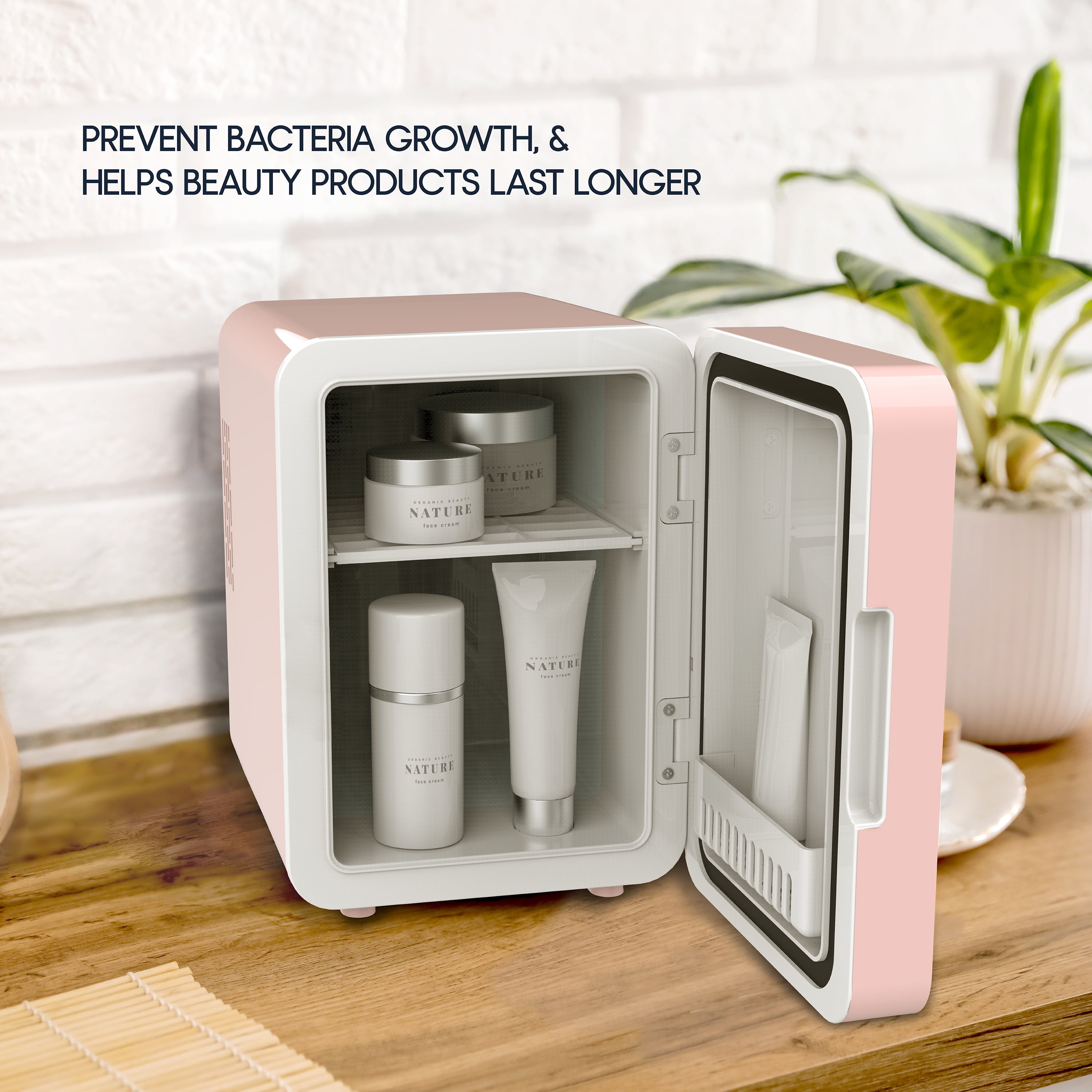 Icon Beauty LED Mirror Door 6.75in. Mini Cooler, 4-Liter Compact Mini Fridge with Touch-Control LED Light and Standard Door, New