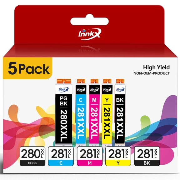 280 281 Ink Cartridge for Canon 280 and 281 Ink PGI-280XXL CLI-281XXL for Canon TR8620 TS9520 TR8520 TS6220 TS6320 Printer (PGBK, Black, Cyan, Magenta, Yellow, 5 Pack)