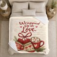 thumbnail image 5 of Wrapped up in love mittens cocoa holly snowflakes pine sprigs hearts cream Flannel Blanket for sofa bedroom Christmas cocoa night cozy lounge Home Decor romantic winter Gift for her, 5 of 9