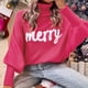 thumbnail image 4 of Suéter rojo de cuello alto con letras para mujer, otoño invierno 2024, manga larga, Año Nuevo, Navidad, informal, moda urbana para mujer, 4 of 5