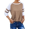 thumbnail image 3 of Women Stripe Splice Long Sleeve Crew Neck Shirt, 3 of 5