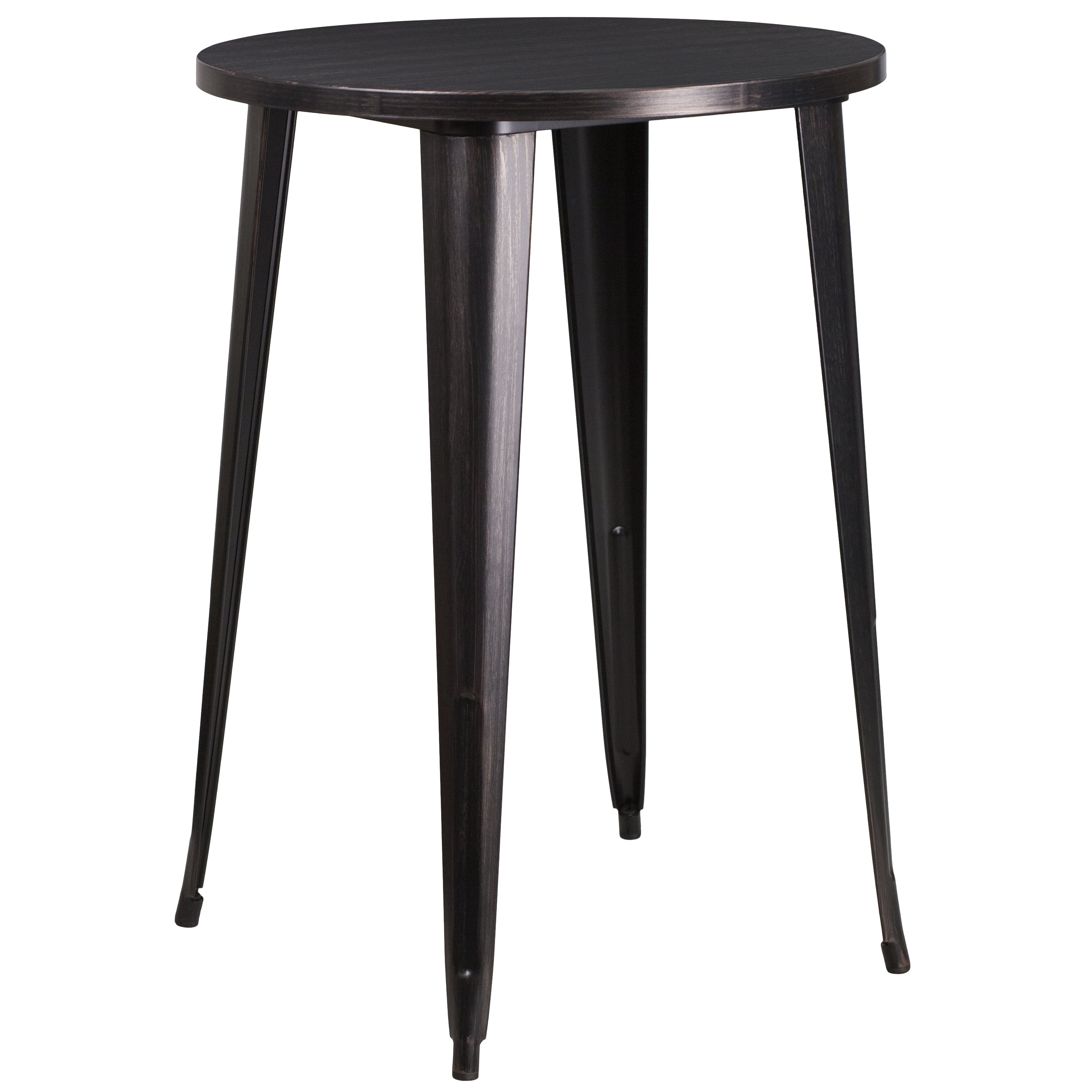 Flash Furniture Commercial Grade 30" Round Black-Antique Gold Metal Indoor-Outdoor Bar Table Set with 4 Square Seat Backless Stools