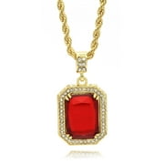 Hip Hop Jewelry Iced Red Gemstone Dog Tag Gold plated Pendant & 4mm 24" Rope Bling Chain Fashion Necklace