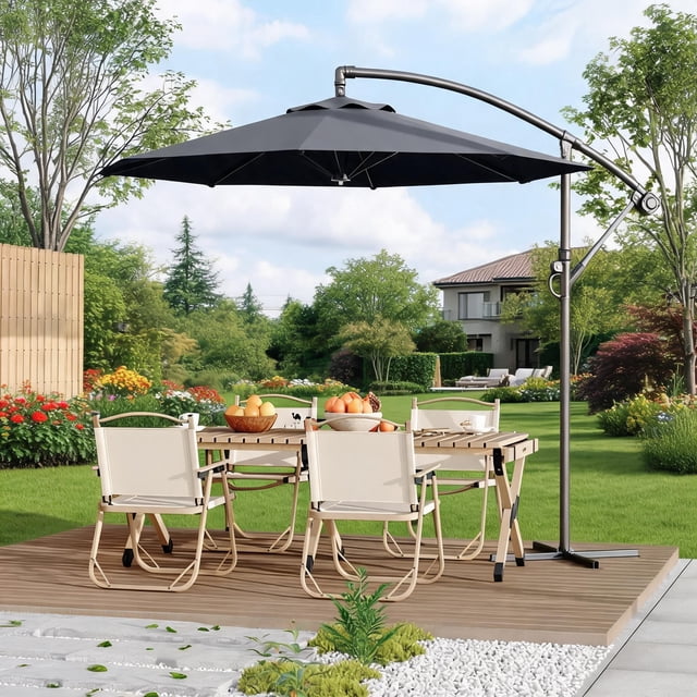 CazToi Parasol Déporté de Patio 10 Pieds, Parasol Suspendu Extérieur Décentré, Base Non Incluse