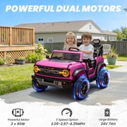 iYofe 24V 2 Seater Ride on Cars, Licensed Ford Bronco Raptor Powered Ride on Toy Truck with Remote Control, 4 Wheels Spring Suspension, Bluetooth Music, LED Light, Electric Car for Kids 3-8, Pink